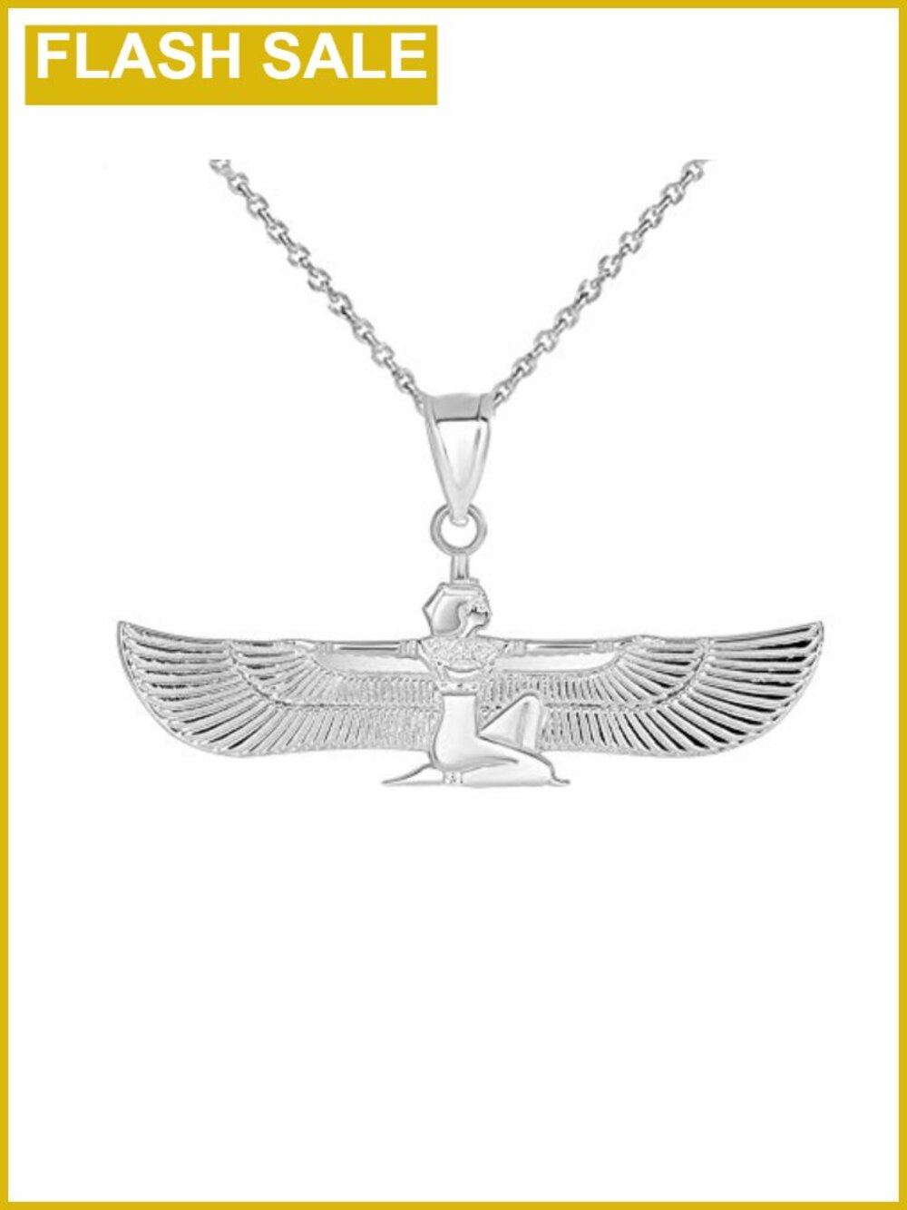 Sterling Silver Winged Egyptian Goddess Isis Pendant Necklace